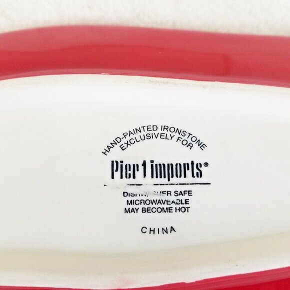 Red Pepper Pier 1 Imports Hand-Painted Ironstone Small Platter large spoon rest - Picture 5 of 8
